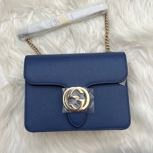 💯% Auth Gucci Interlocking GG Crossbody Bag Blue Leather NWOT